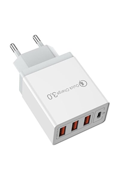 Flippy Φορτιστής γρήγορης φόρτισης 32W, Flippy, Γρήγορη φόρτιση, 3 θύρες USB-A 3.1A & 1 θύρα USB-C, 32W, Λευκό