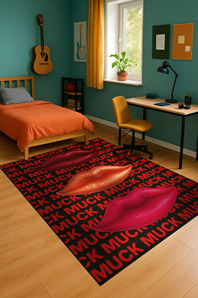 Rugs Modern Halı MOSSO Muck Υφαντό Διακοσμητικό Χαλί με Σχέδιο Χειλιών Vintag...