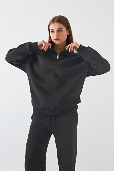 GIA - ART Unisex Oversize Sweatshirt Basic Smoked – Half Zipper Stand Collar, 3 Thread Fleece