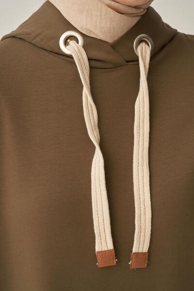 ALLDAY Μακρύ φούτερ με κουκούλα και τσέπες από λύκρα χακί-κοκκινοπράσινο