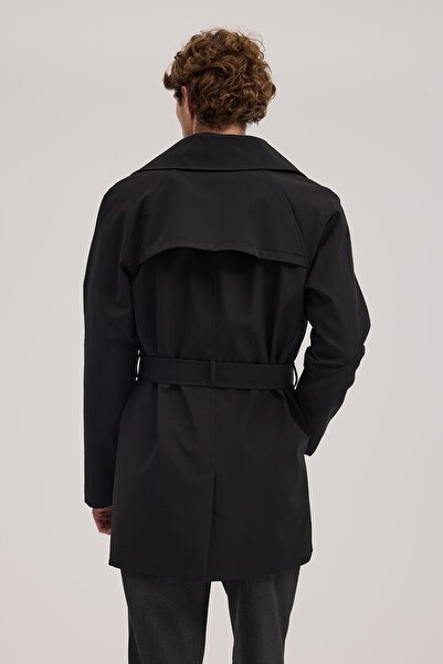 Jakamen Black Comfort Fit Double Breasted Belted Trench Coat
