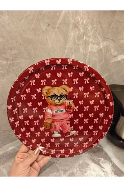 ENAVM Teddy bear ayı desenli pinterest model metal sunum ve kahve tepsisi 28 cm