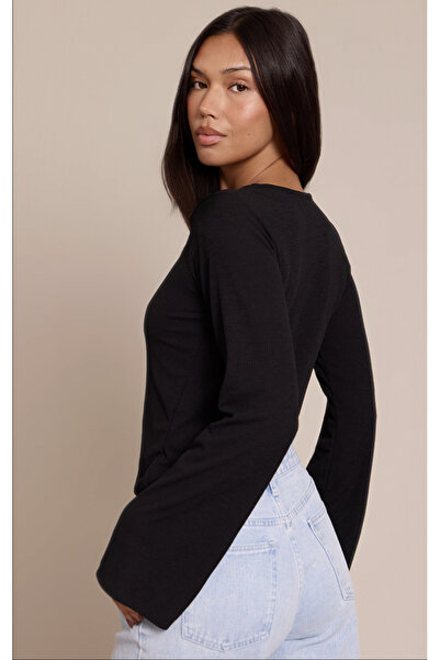 fasardi Çan Kol Corded Fabric 100% Cotton Basic Women's T-Shirt / Blouse / Bodysuit / Spanish Sleeve