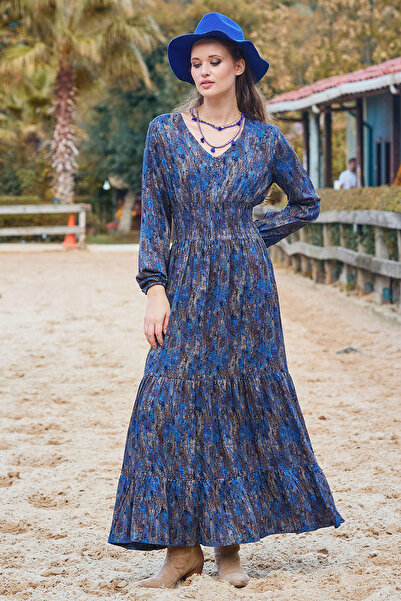 Los banditos V-Neck Gipe Detailed Flounce Winter Dress