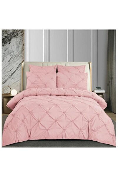 OEM Double Bed Sheet Set with Elastic, Pleats, Plain, Pucioasa, 6 Pieces, Pink, FPS-008