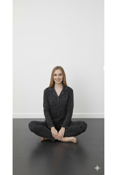 FAMES PİJAMA Long Sleeve Buttoned Combed Cotton Pajama Set