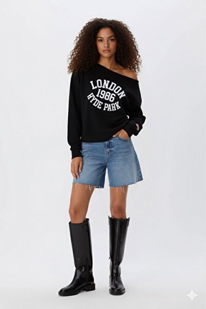 Keywest Γυναικείο φούτερ με μονό ώμο με λαιμόκοψη London Print New Season Oversize