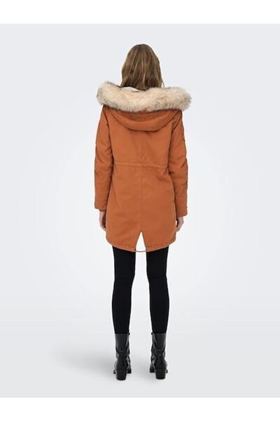 ONLY - Cotton jacket with synthetic fur hood Onlmay, Brown, XS