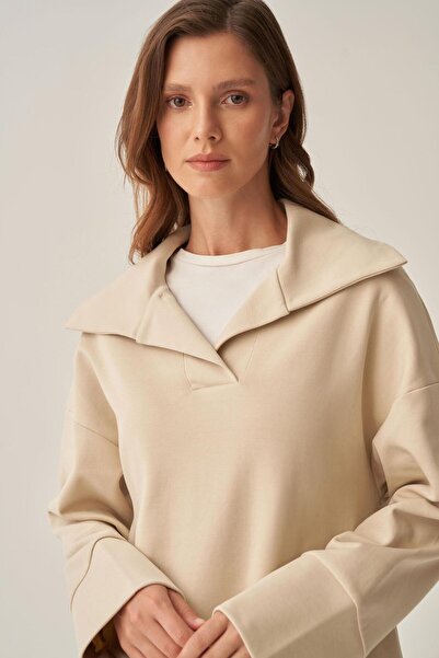 ALLDAY Hanorac interlock cu guler polo Stone-Polo