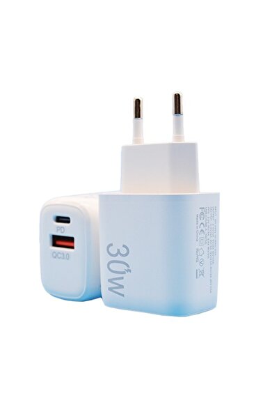 Flippy Φορτιστής γρήγορης φόρτισης, Flippy, διπλής θύρας USB-A, USB-C, ευρωπαϊκού προτύπου, 30W Q.C 3.0, λευκό