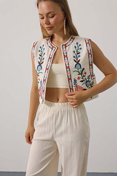 MODA Embroidered Vest Trousers Set - Nature