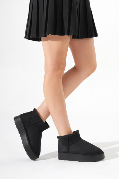 Tonny Black Kadın Siyah Kalın Poli Taban İçi Kürklü Süet Görünümlü Bot