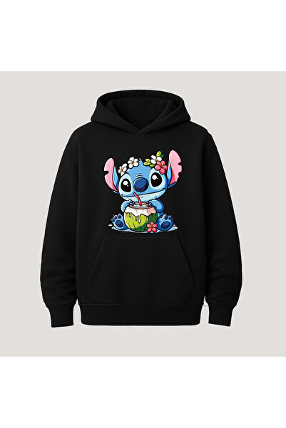 SVART WEAR هودي قطني بأكمام طويلة مع جيب كنغر مطبوع عليه ستيتش