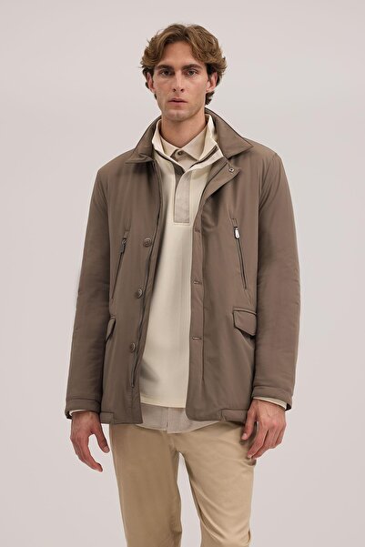 Jakamen Beige Comfort Fit Baby Collar Zippered Coat