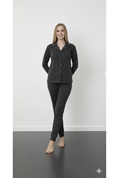 FAMES PİJAMA Long Sleeve Buttoned Combed Cotton Pajama Set