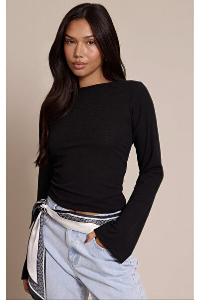 fasardi Çan Kol Corded Fabric 100% Cotton Basic Women's T-Shirt / Blouse / Bodysuit / Spanish Sleeve