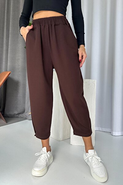 Mine Tan Butik Modal Fabric Women's Trousers with Leg Fasteners - Brown
