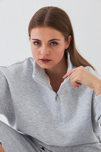 GIA - ART Unisex Oversize Sweatshirt Basic Gray – Half Zipper Stand Collar, 3 Thread Fleece