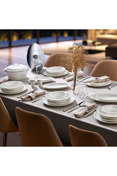 EVALIZA Alaia Stella Platin 60 Parça 12 Kişilik Yemek Takımı