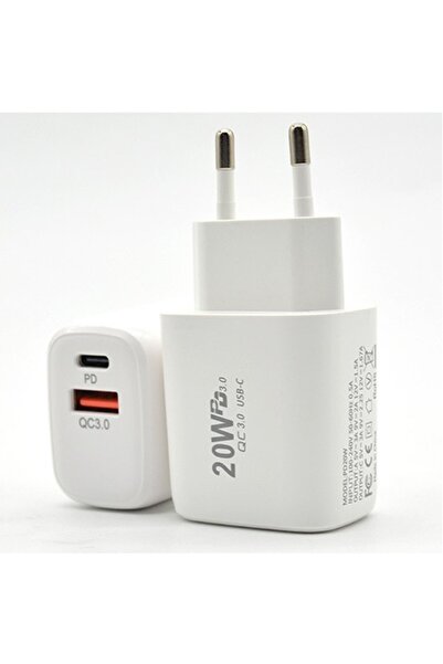 Flippy Φορτιστής γρήγορης φόρτισης, Flippy, διπλής θύρας USB-A, USB-C, ευρωπαϊκού προτύπου, 20W Q.C 3.0, λευκό