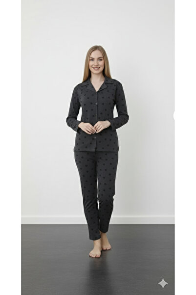 FAMES PİJAMA Long Sleeve Buttoned Combed Cotton Pajama Set