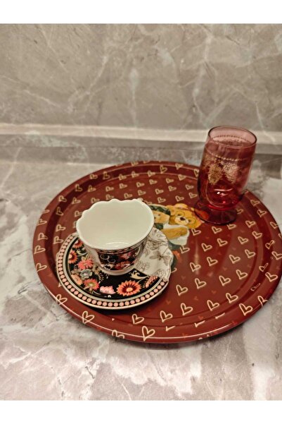 ENAVM Teddy bear ayı desenli pinterest model metal sunum ve kahve tepsisi 28 cm