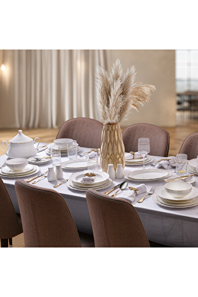 EVALIZA Destiny Gold 85 Parça 12 Kişilik Yemek Takımı