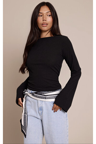 fasardi Çan Kol Corded Fabric 100% Cotton Basic Women's T-Shirt / Blouse / Bodysuit / Spanish Sleeve