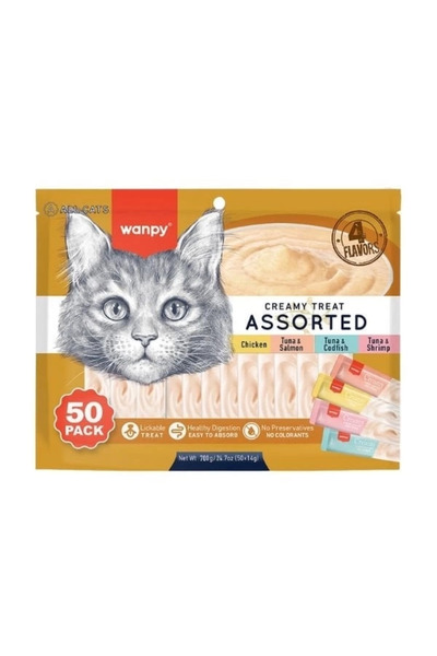 Wanpy 4 Lezzetli Sıvı Kedi Ödül Maması 50 Adet 14 Gr