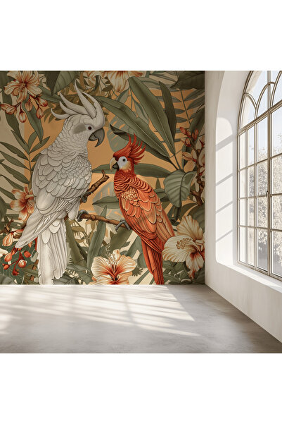 EZwallpaper Papağan Doğa Desenli Tropikal Duvar Kağıdı