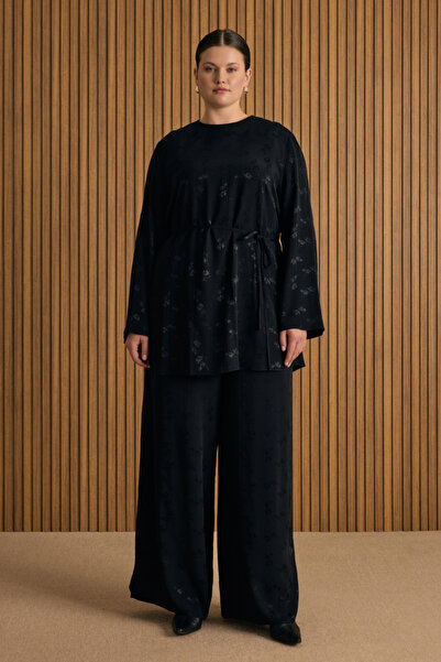 Aker Çicek Jakar Desenli Beli Lastikli Pantolon