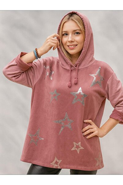 Hanımefendi Butik İtalyan Yıldız Desen Nubuk Bluz - PUDRA PEMBE