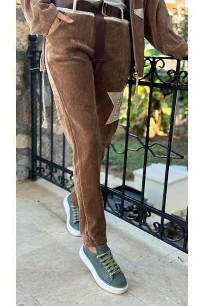 Punta Otantik Ls12520 Italian Pocket Stone Velvet Trousers Camel