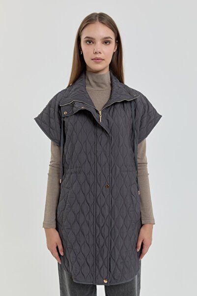 Nihan İnce Kapitone Beli Büzgülü Yelek Antrasit