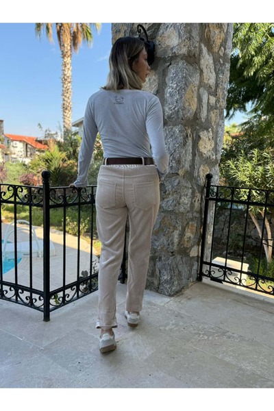 Punta Otantik Ls12520 Italian Pocket Stone Velvet Trousers Cream