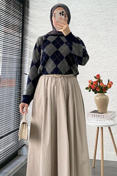 MELEK ARAZ Pulover scurt pentru femei cu model baklava - negru