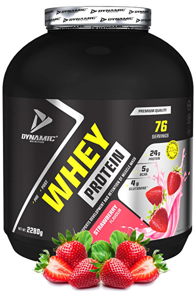 Dynamic Nutrition Whey Protein Powder with Creatine Gift - 2280 g - 76 Servings - Strawberry Flavored - with Digestive Enzymes - 24g Protein