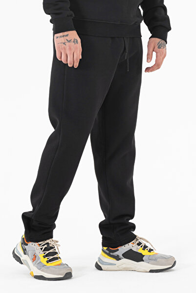 Souris Ανδρικό μαύρο παντελόνι φούτερ Άνετο και άνετο με 3 κλωστές με ανάλαφρο χρώμα