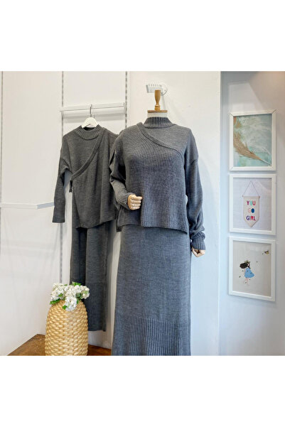 Faya Boutique GRİ SÜVETERLİ TRİKO ELBİSE