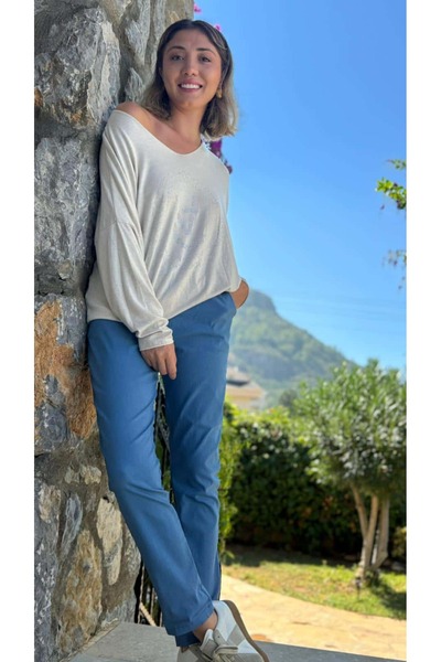 Punta Otantik LS82681 Ιταλική πλεκτή μπλούζα με στάμπα πέτρας μπεζ