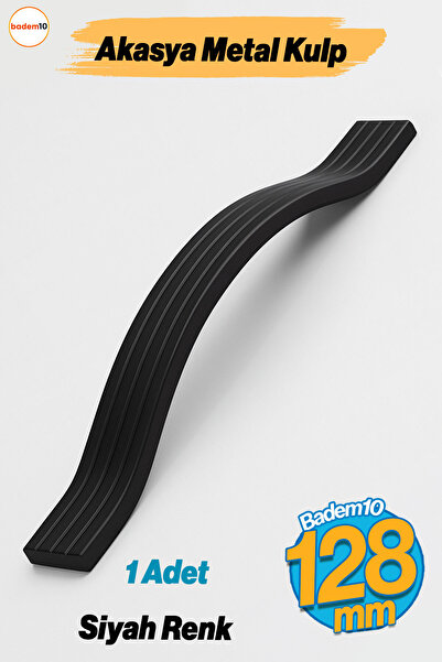 Badem10 Mâner din metal negru Akasya, 128 mm, mâner pentru sertar pentru mobilier modern, mâner pentru dulapuri de bucătărie și uși, durabil
