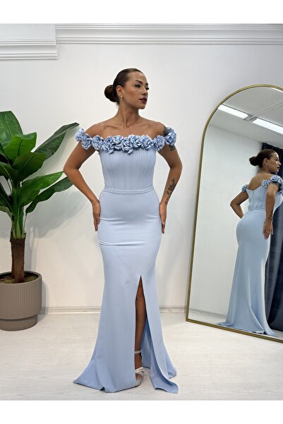 E&A Eren Abiye MADONNA YAKA CICEK DETAYLI BALIK ELBISE