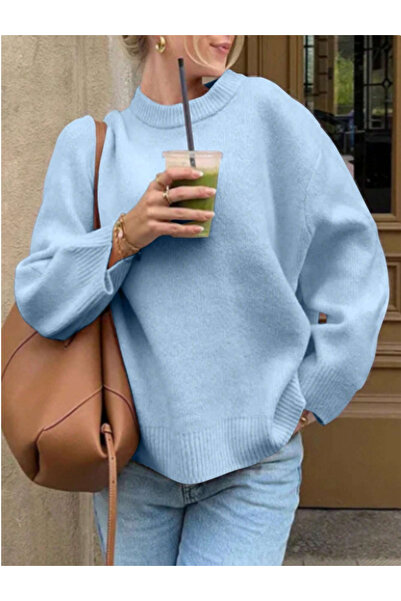 npLStore Pulover de tricotat oversize pentru femei, cu gât roșu, sezon nou