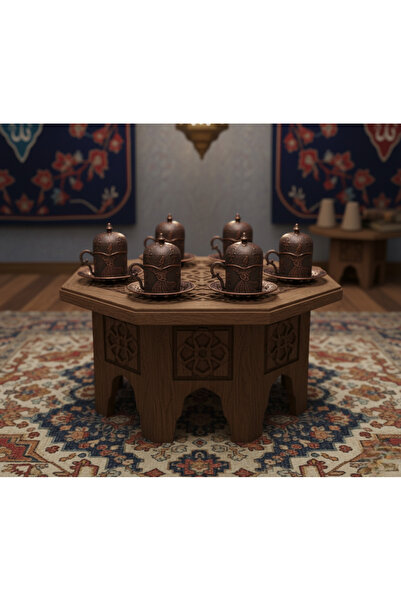 Sena Semazen 6 Kişilik Porselenli Kapaklı Bakır Renkli 24 Parça Fincan Seti