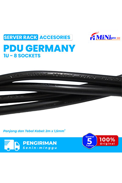 Mini pro شريط طاقة PDU ألمانيا 1U 8 مقابس | 19 بوصة مثبت على رف الخادم 220-250 فولت، 16 أمبير 1500 واط واقي من زيادة التيار