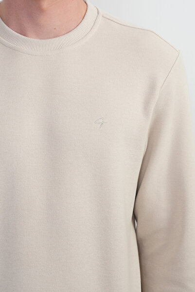 SILVANO Men's Crew Neck Basic Loose Cream Sweatshirt