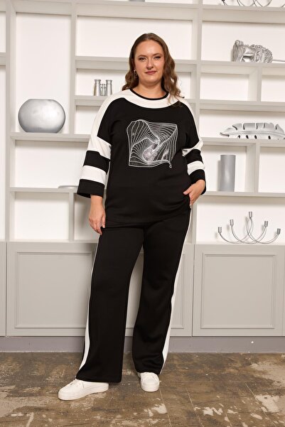 RMG Черен спортен екип с големи размери и ленти