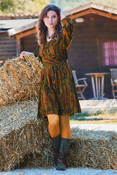 Los banditos V-Neck Draped Belt Detailed Winter Dress