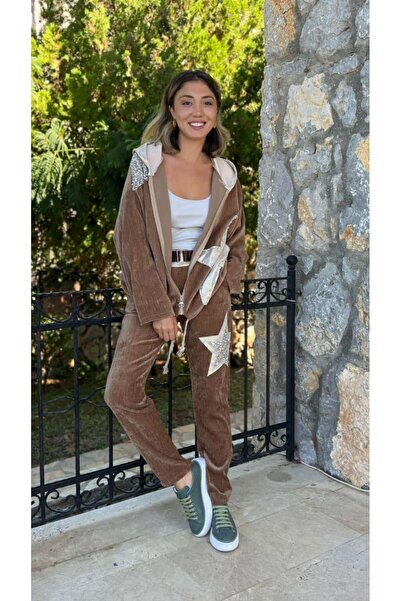 Punta Otantik Ls16260 Italian Starry Hooded Velvet Jacket Camel