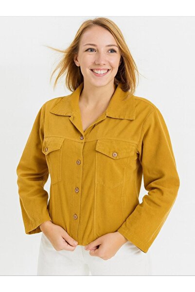 Hanımefendi Butik İtalyan Kadife Gömlek - HARDAL